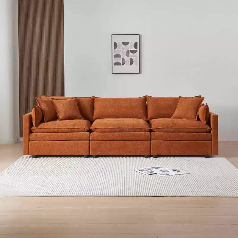Divano sezionale modulare a L MAYEERTY 108 pollici in ciniglia beige con pouf per soggiorno