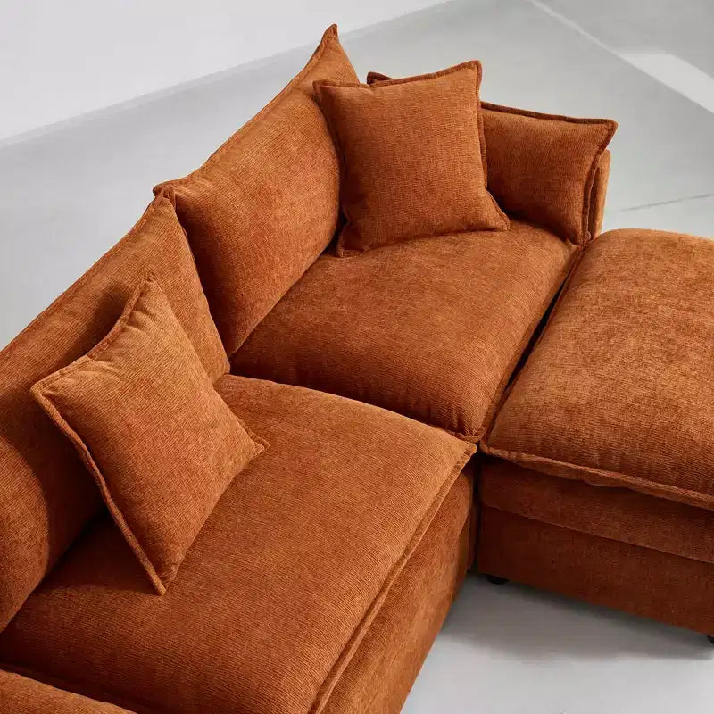 Divano sezionale modulare a L MAYEERTY 108 pollici in ciniglia beige con pouf per soggiorno