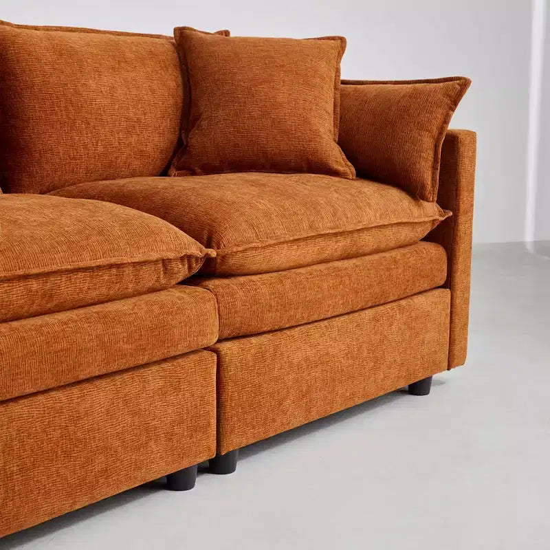 Divano sezionale modulare a L MAYEERTY 108 pollici in ciniglia beige con pouf per soggiorno