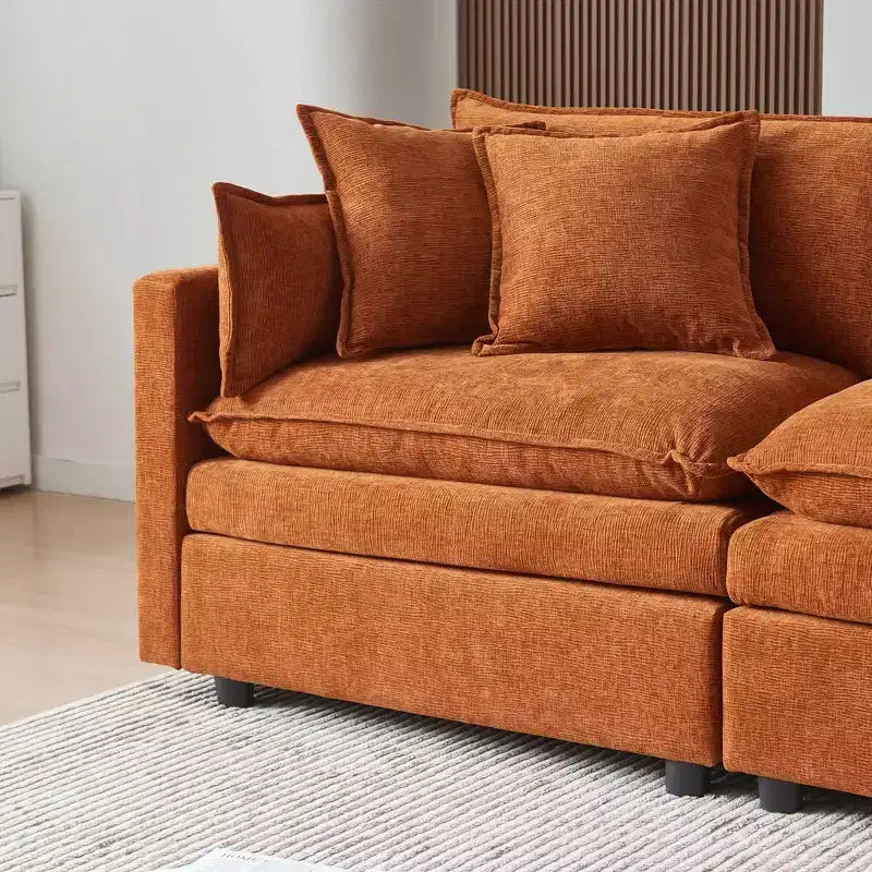 Divano sezionale modulare a L MAYEERTY 108 pollici in ciniglia beige con pouf per soggiorno
