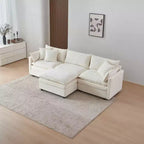 Divano sezionale modulare a L MAYEERTY 108 pollici in ciniglia beige con pouf per soggiorno