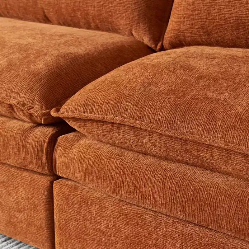 Divano sezionale modulare a L MAYEERTY 108 pollici in ciniglia beige con pouf per soggiorno