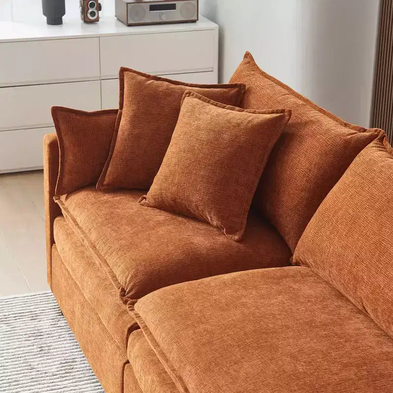 Divano sezionale modulare a L MAYEERTY 108 pollici in ciniglia beige con pouf per soggiorno
