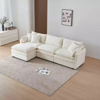 Divano sezionale modulare a L MAYEERTY 108 pollici in ciniglia beige con pouf per soggiorno