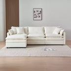 MAYEERTY 108 Inch Beige Chenille L-Shaped Modular Sectional Sofa with Ottoman for Living Room