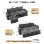 Dyonery Divano Letto, 82 Pollici Divano Estraibile con Schienale Reclinabile/Chaise Longue Reversibile con Contenitore, Divano a L 3 in 1, Montaggio Senza Attrezzi