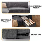 Dyonery Divano Letto, 82 Pollici Divano Estraibile con Schienale Reclinabile/Chaise Longue Reversibile con Contenitore, Divano a L 3 in 1, Montaggio Senza Attrezzi