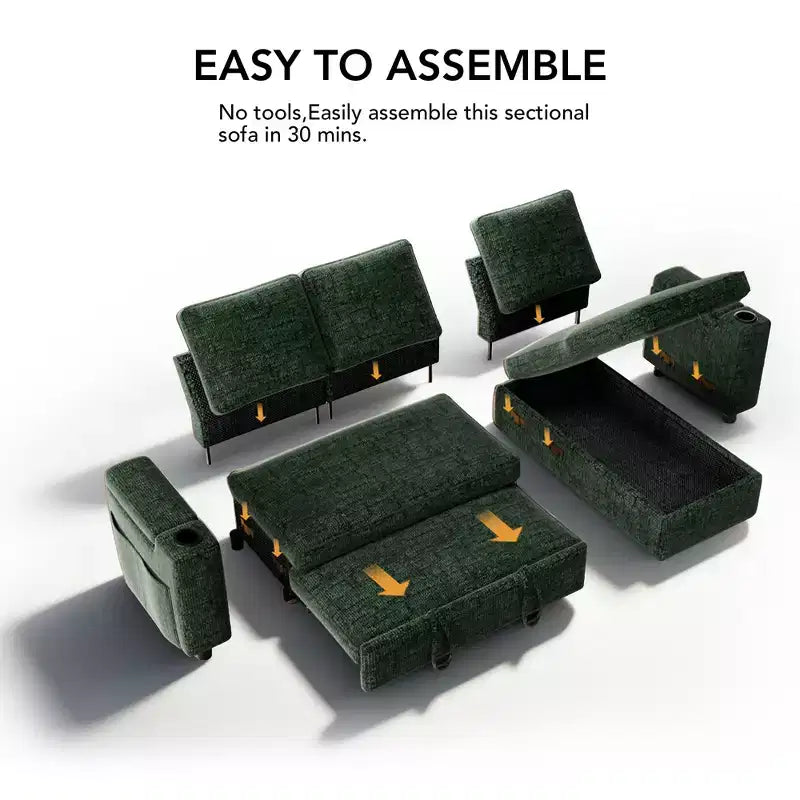 Dyonery Divano Letto, 82 Pollici Divano Estraibile con Schienale Reclinabile/Chaise Longue Reversibile con Contenitore, Divano a L 3 in 1, Montaggio Senza Attrezzi