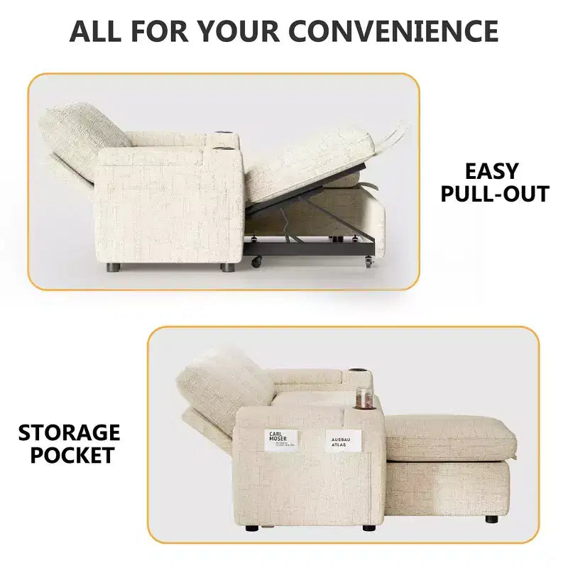 Dyonery Divano Letto, 82 Pollici Divano Estraibile con Schienale Reclinabile/Chaise Longue Reversibile con Contenitore, Divano a L 3 in 1, Montaggio Senza Attrezzi