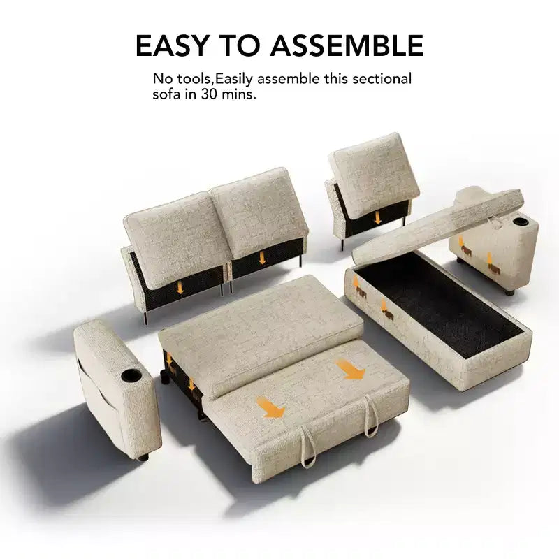 Dyonery Divano Letto, 82 Pollici Divano Estraibile con Schienale Reclinabile/Chaise Longue Reversibile con Contenitore, Divano a L 3 in 1, Montaggio Senza Attrezzi