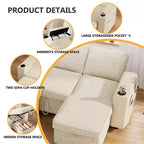 Dyonery Divano Letto, 82 Pollici Divano Estraibile con Schienale Reclinabile/Chaise Longue Reversibile con Contenitore, Divano a L 3 in 1, Montaggio Senza Attrezzi