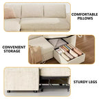 Dyonery Divano Letto, 82 Pollici Divano Estraibile con Schienale Reclinabile/Chaise Longue Reversibile con Contenitore, Divano a L 3 in 1, Montaggio Senza Attrezzi