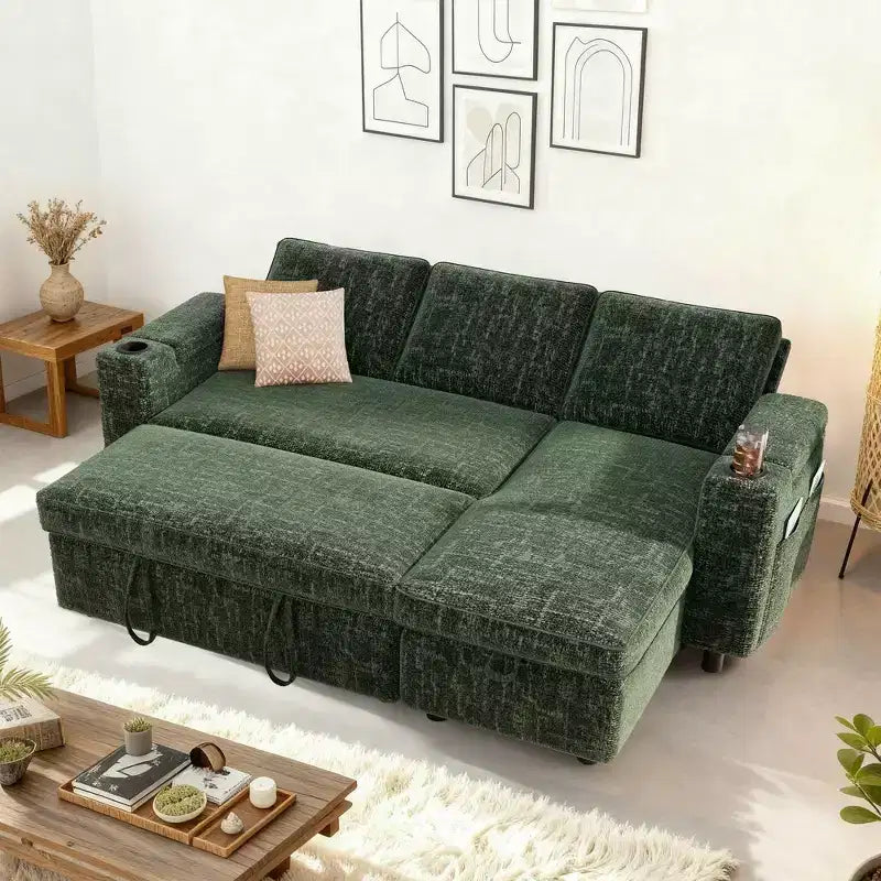 Dyonery Divano Letto, 82 Pollici Divano Estraibile con Schienale Reclinabile/Chaise Longue Reversibile con Contenitore, Divano a L 3 in 1, Montaggio Senza Attrezzi
