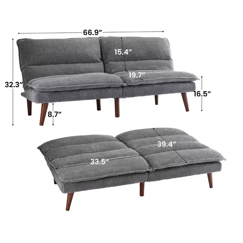 JIONJOY 67 Divano Letto Futon Convertibile in Velluto a Coste, Divano Reclinabile 3-in-1 per Piccoli Spazi, Divano Letto Compatto per Appartamento, Camera degli Ospiti