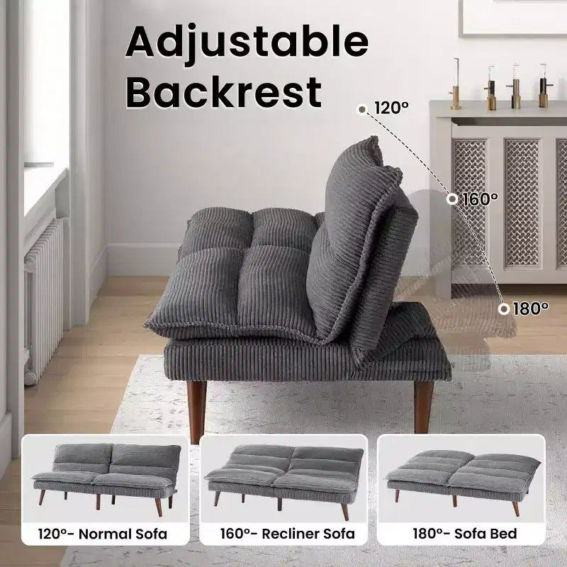 JIONJOY 67 Divano Letto Futon Convertibile in Velluto a Coste, Divano Reclinabile 3-in-1 per Piccoli Spazi, Divano Letto Compatto per Appartamento, Camera degli Ospiti
