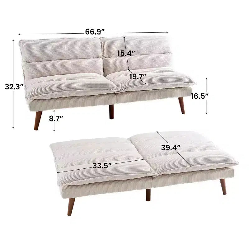 JIONJOY 67 Divano Letto Futon Convertibile in Velluto a Coste, Divano Reclinabile 3-in-1 per Piccoli Spazi, Divano Letto Compatto per Appartamento, Camera degli Ospiti