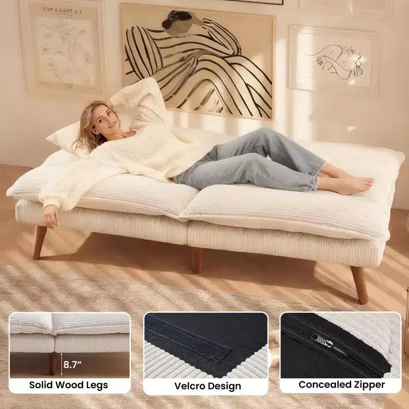 JIONJOY 67 Divano Letto Futon Convertibile in Velluto a Coste, Divano Reclinabile 3-in-1 per Piccoli Spazi, Divano Letto Compatto per Appartamento, Camera degli Ospiti