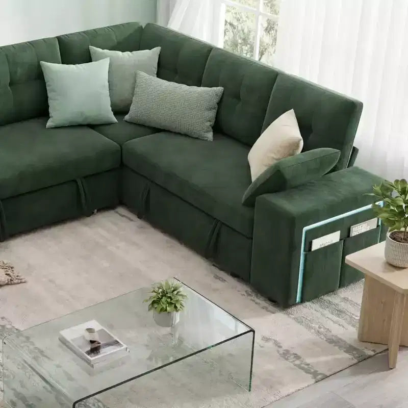 Dyonery 112 Divano Letto Sezionale Modulare Convertibile con Letto Estraibile, Divano Convertibile in Lino con Sedile Contenitore, Divani Sezionali per Soggiorno