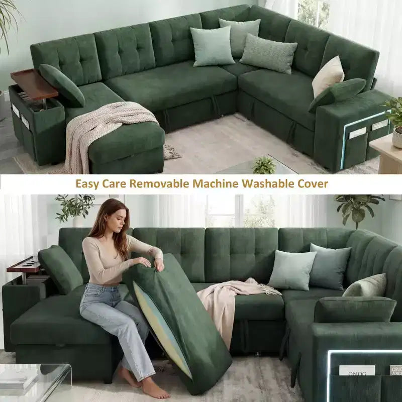Dyonery 112 Divano Letto Sezionale Modulare Convertibile con Letto Estraibile, Divano Convertibile in Lino con Sedile Contenitore, Divani Sezionali per Soggiorno