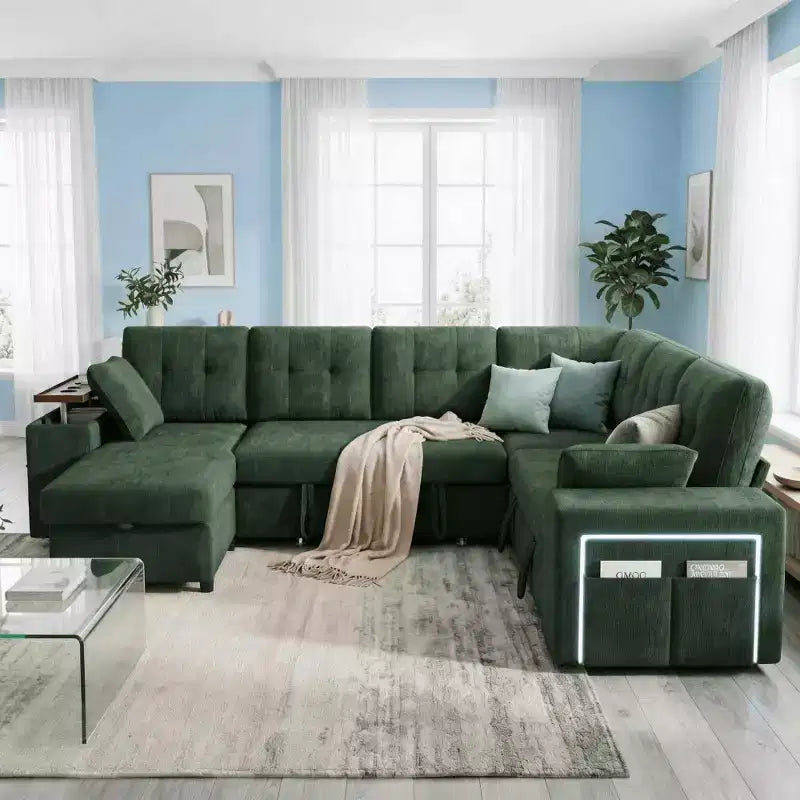 Dyonery 112 Divano Letto Sezionale Modulare Convertibile con Letto Estraibile, Divano Convertibile in Lino con Sedile Contenitore, Divani Sezionali per Soggiorno