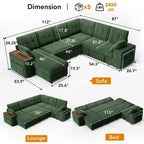 Dyonery 112 Divano Letto Sezionale Modulare Convertibile con Letto Estraibile, Divano Convertibile in Lino con Sedile Contenitore, Divani Sezionali per Soggiorno