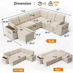 Dyonery 112 Divano Letto Sezionale Modulare Convertibile con Letto Estraibile, Divano Convertibile in Lino con Sedile Contenitore, Divani Sezionali per Soggiorno