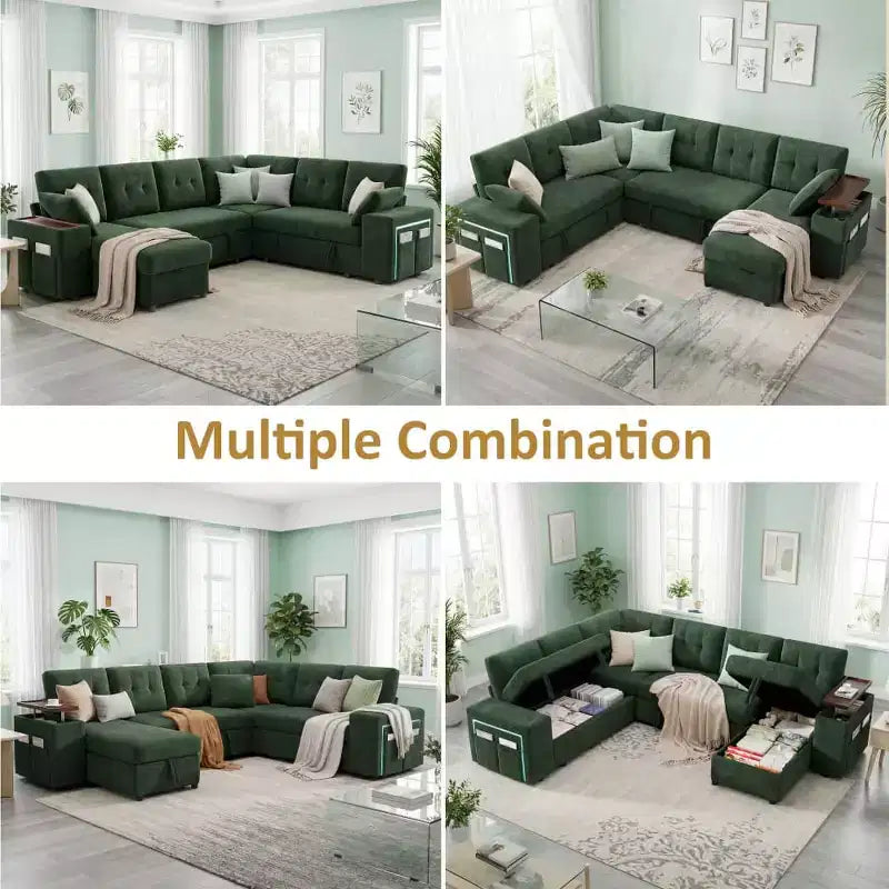 Dyonery 112 Divano Letto Sezionale Modulare Convertibile con Letto Estraibile, Divano Convertibile in Lino con Sedile Contenitore, Divani Sezionali per Soggiorno