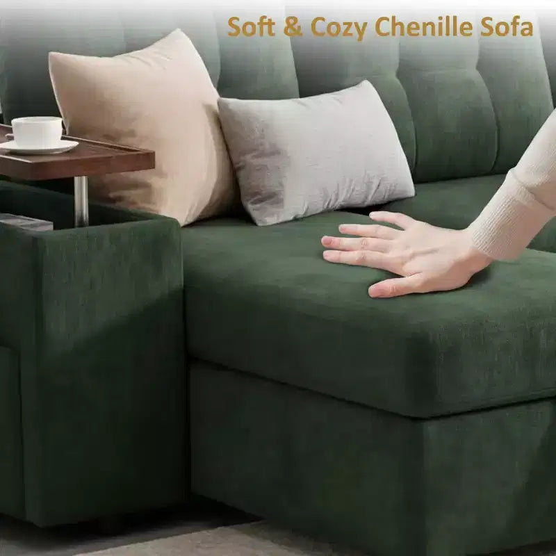 Dyonery 112 Divano Letto Sezionale Modulare Convertibile con Letto Estraibile, Divano Convertibile in Lino con Sedile Contenitore, Divani Sezionali per Soggiorno
