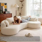 Divano componibile curvo Dyonery 122, comodo divano con chaise longue, divano moderno "nuvola" con seduta profonda, rivestimento in pile di agnello