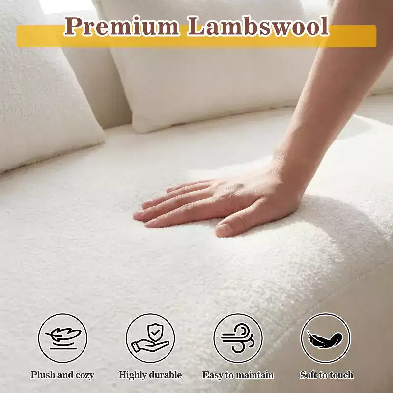 Divano componibile curvo Dyonery 122, comodo divano con chaise longue, divano moderno "nuvola" con seduta profonda, rivestimento in pile di agnello