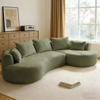 Divano componibile curvo Dyonery 122, comodo divano con chaise longue, divano moderno "nuvola" con seduta profonda, rivestimento in pile di agnello