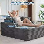 Chaise longue oversize in velluto a coste da 64 pollici, divano letto senza struttura con portabicchieri e 2 cuscini, nessun montaggio richiesto