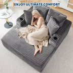 Chaise longue oversize in velluto a coste da 64 pollici, divano letto senza struttura con portabicchieri e 2 cuscini, nessun montaggio richiesto