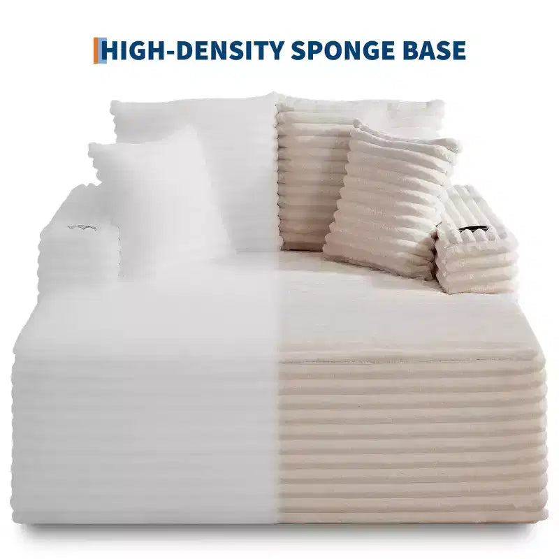 Chaise longue oversize in velluto a coste da 64 pollici, divano letto senza struttura con portabicchieri e 2 cuscini, nessun montaggio richiesto