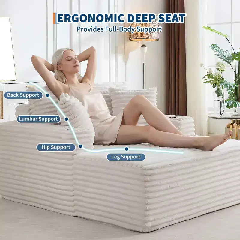 Chaise longue oversize in velluto a coste da 64 pollici, divano letto senza struttura con portabicchieri e 2 cuscini, nessun montaggio richiesto