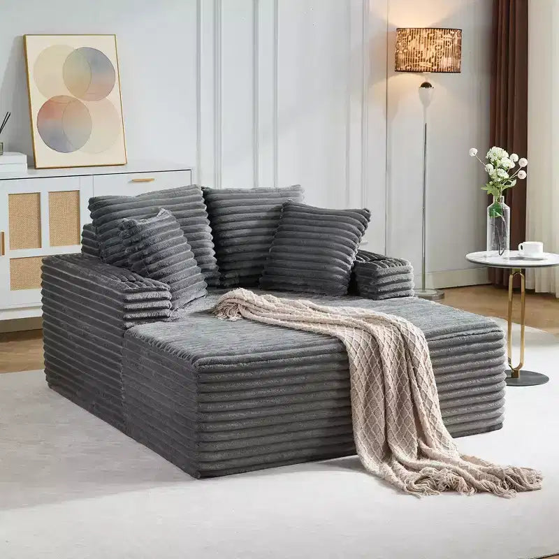 Chaise longue oversize in velluto a coste da 64 pollici, divano letto senza struttura con portabicchieri e 2 cuscini, nessun montaggio richiesto