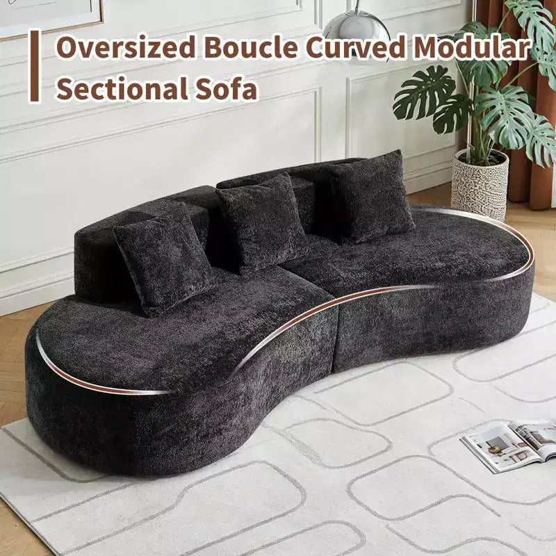 Divano modulare componibile a 5 posti curvo in velluto MAYEERTY con cuscini decorativi