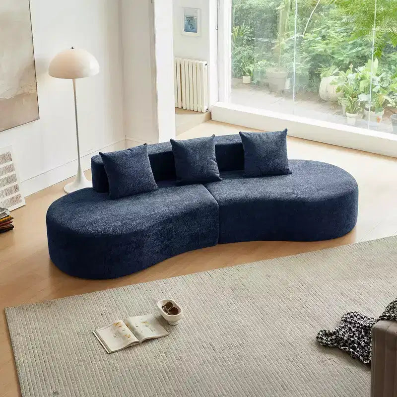 Divano modulare componibile a 5 posti curvo in velluto MAYEERTY con cuscini decorativi