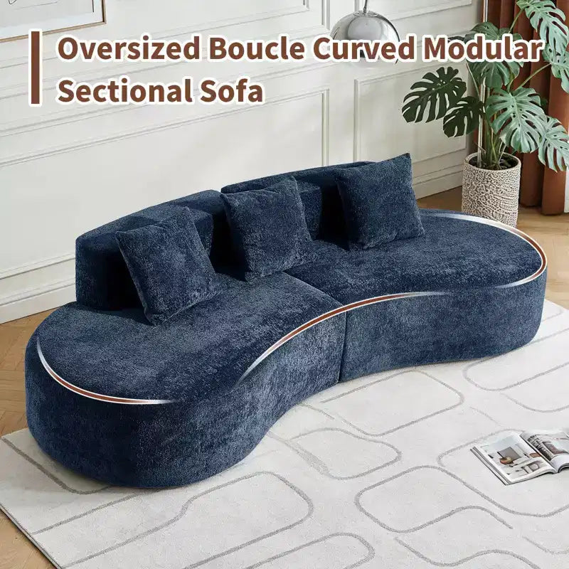 Divano modulare componibile a 5 posti curvo in velluto MAYEERTY con cuscini decorativi