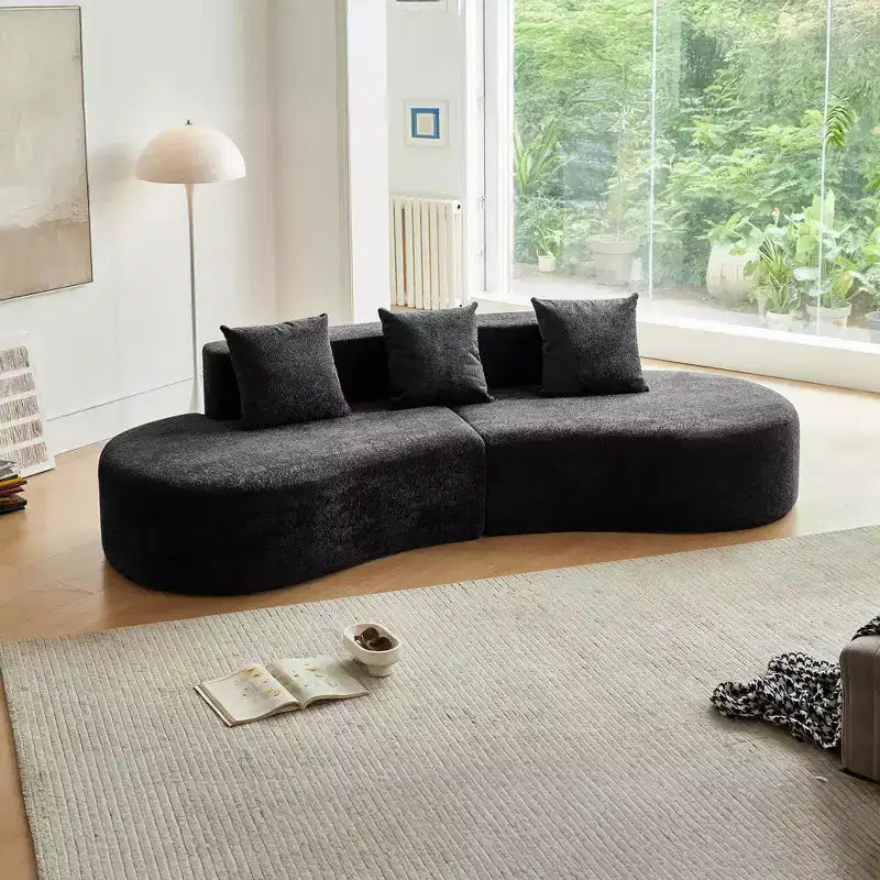 Divano modulare componibile a 5 posti curvo in velluto MAYEERTY con cuscini decorativi