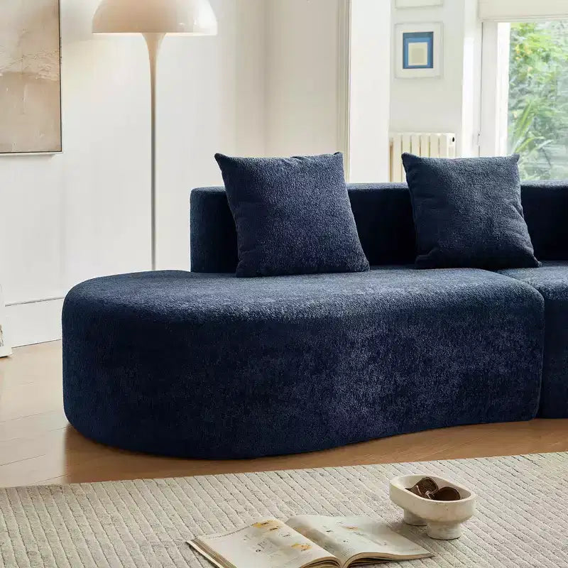 Divano modulare componibile a 5 posti curvo in velluto MAYEERTY con cuscini decorativi