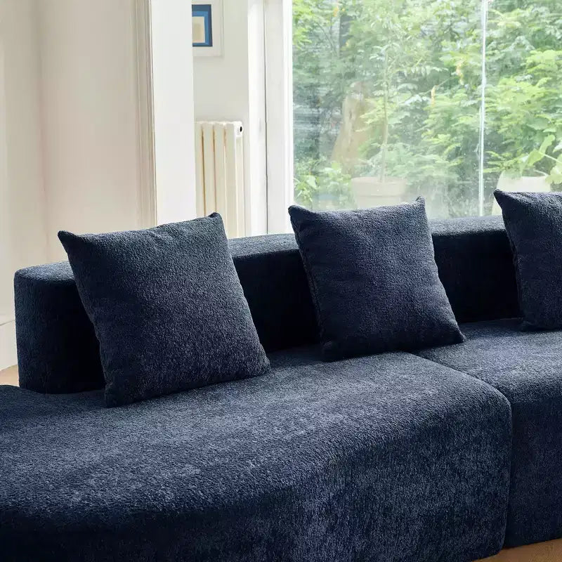 Divano modulare componibile a 5 posti curvo in velluto MAYEERTY con cuscini decorativi