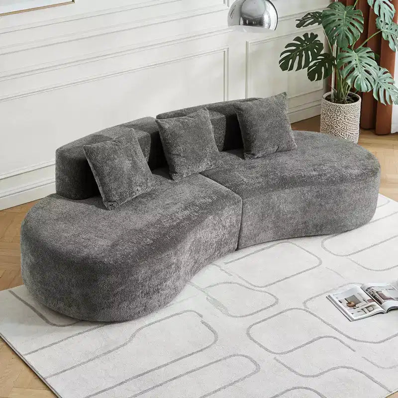 Divano modulare componibile a 5 posti curvo in velluto MAYEERTY con cuscini decorativi