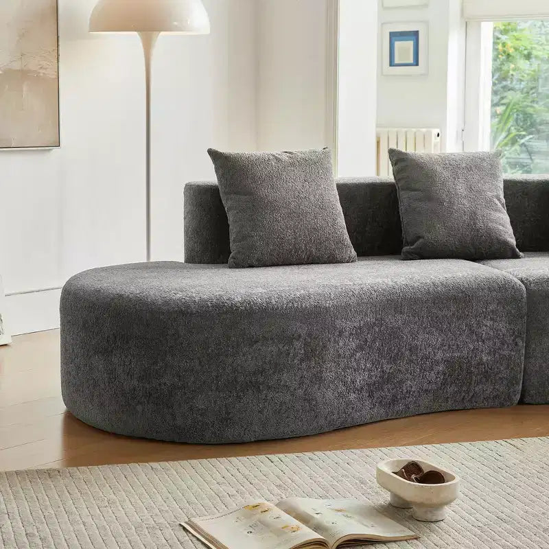 Divano modulare componibile a 5 posti curvo in velluto MAYEERTY con cuscini decorativi