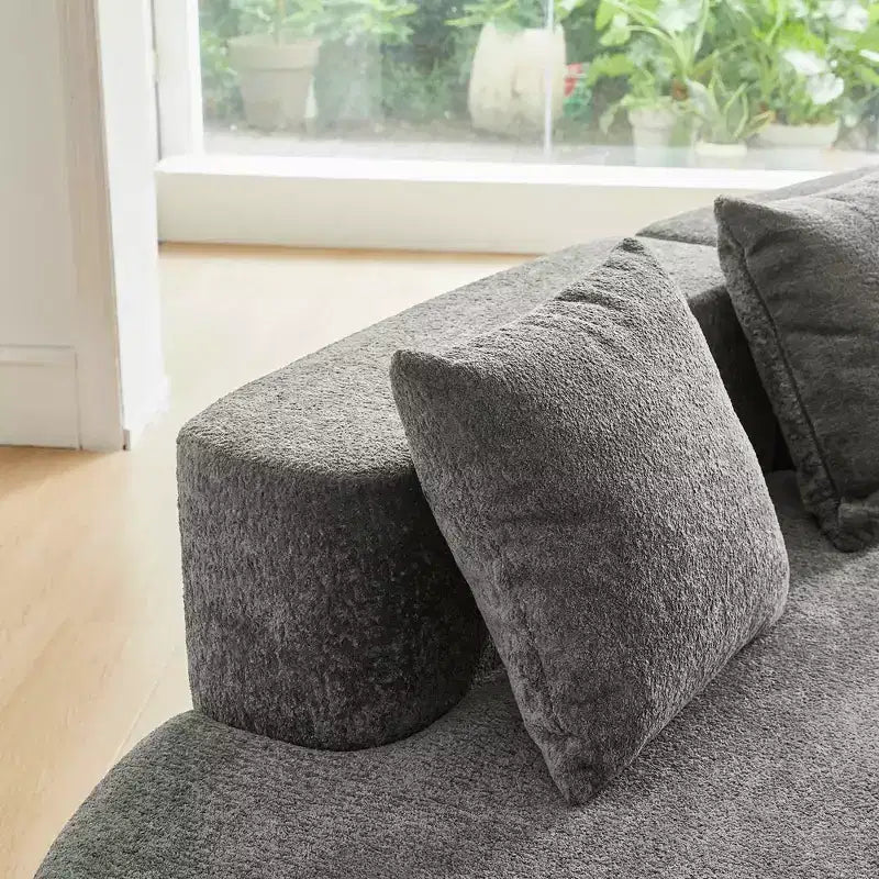 Divano modulare componibile a 5 posti curvo in velluto MAYEERTY con cuscini decorativi