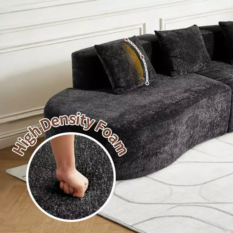 Divano modulare componibile a 5 posti curvo in velluto MAYEERTY con cuscini decorativi