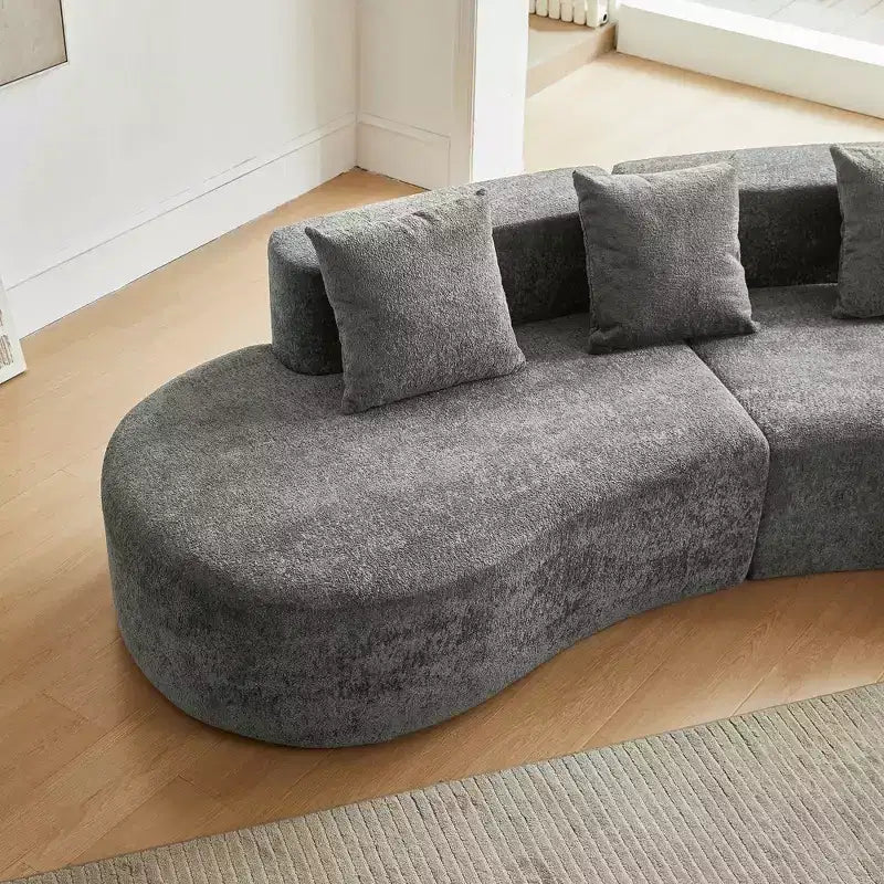 Divano modulare componibile a 5 posti curvo in velluto MAYEERTY con cuscini decorativi