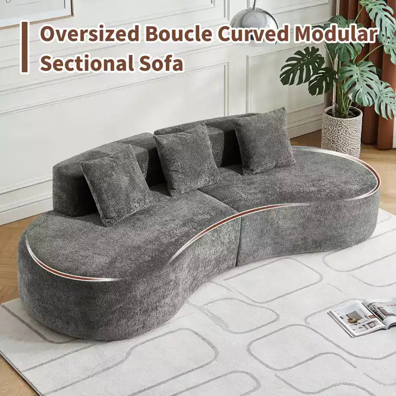 Divano modulare componibile a 5 posti curvo in velluto MAYEERTY con cuscini decorativi