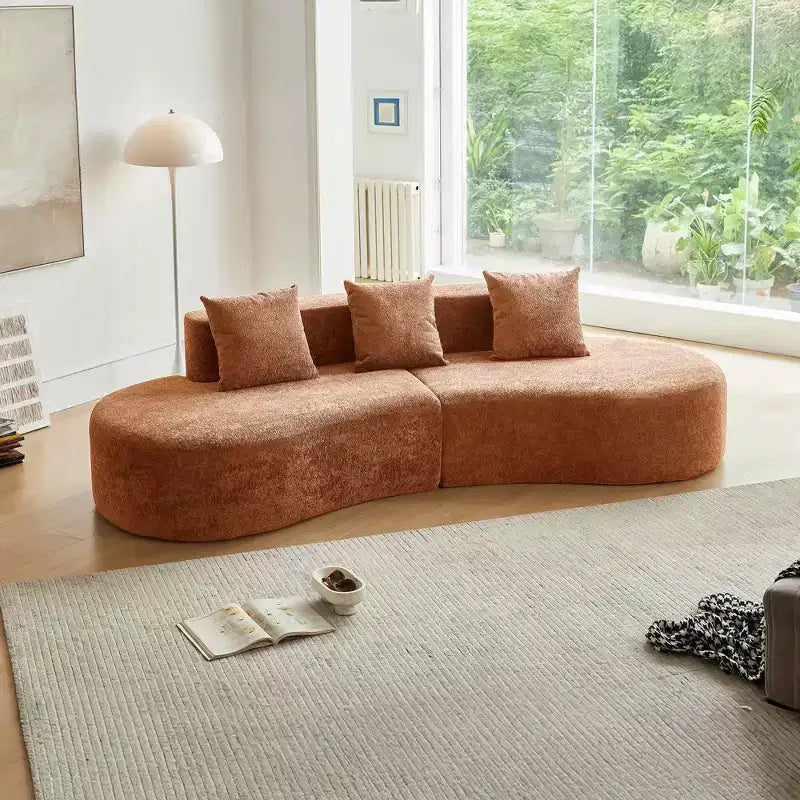 Divano modulare componibile a 5 posti curvo in velluto MAYEERTY con cuscini decorativi