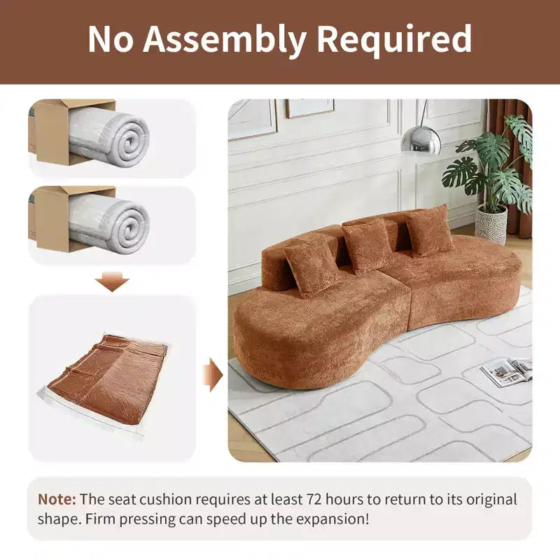 Divano modulare componibile a 5 posti curvo in velluto MAYEERTY con cuscini decorativi